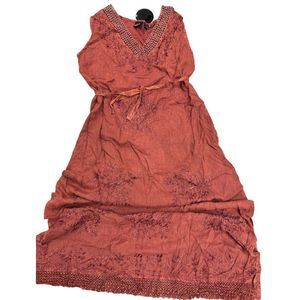 S.R Fashion Womens Orange Sleeveless V Neck Embroidered Maxi Dress Size XL